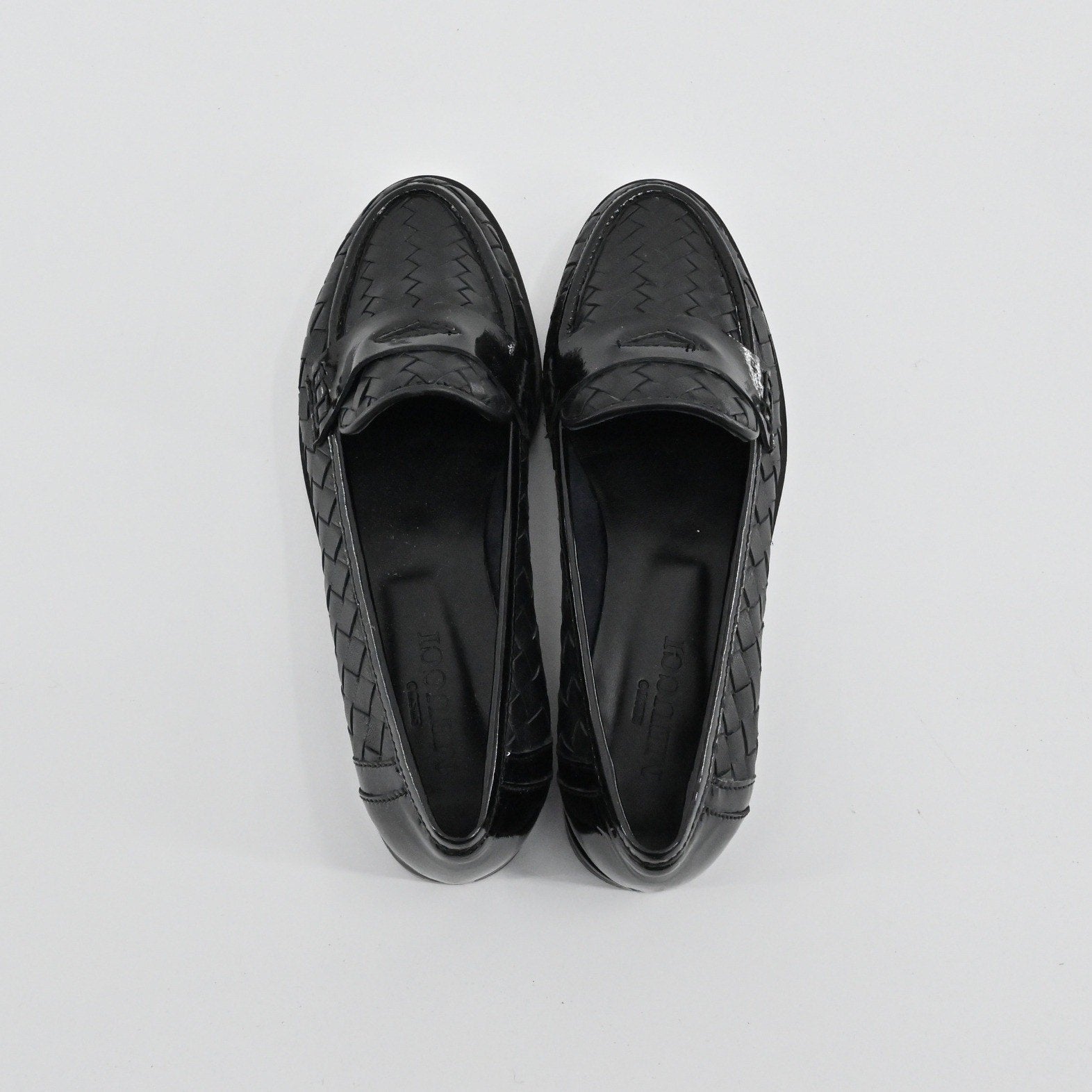 Sesto Meucci Woven Leather Penny Loafers Womens Size 6.5 Black Italy Luxury Chic