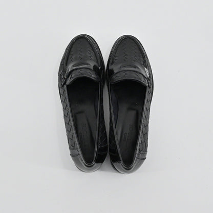 Sesto Meucci Woven Leather Penny Loafers Womens Size 6.5 Black Italy Luxury Chic