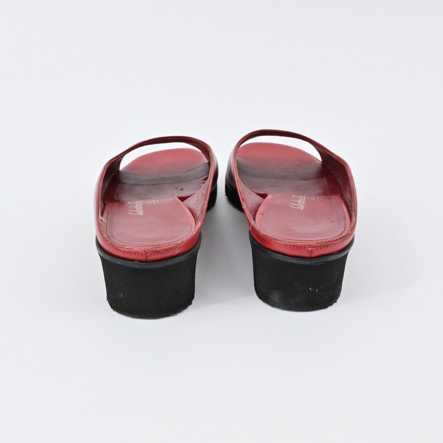 Salvatore Ferragamo Slide Wedges Womens Size 7B Red Logo Open Toe Comfort Preppy