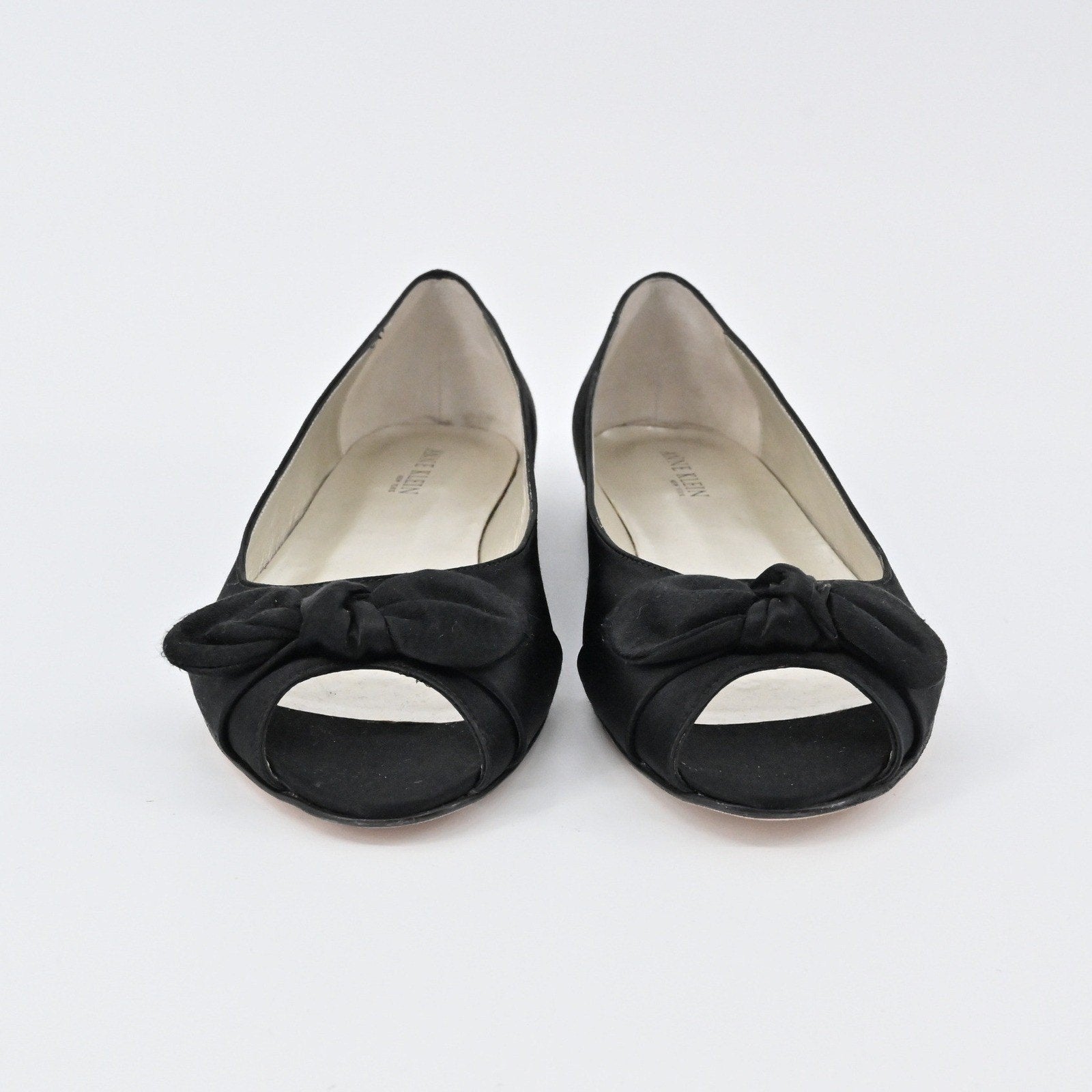 Anne Klein Peep Toe Ballet Flats Womens Size 7 Black Bow Casual Classic Satin