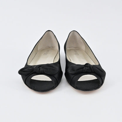 Anne Klein Peep Toe Ballet Flats Womens Size 7 Black Bow Casual Classic Satin