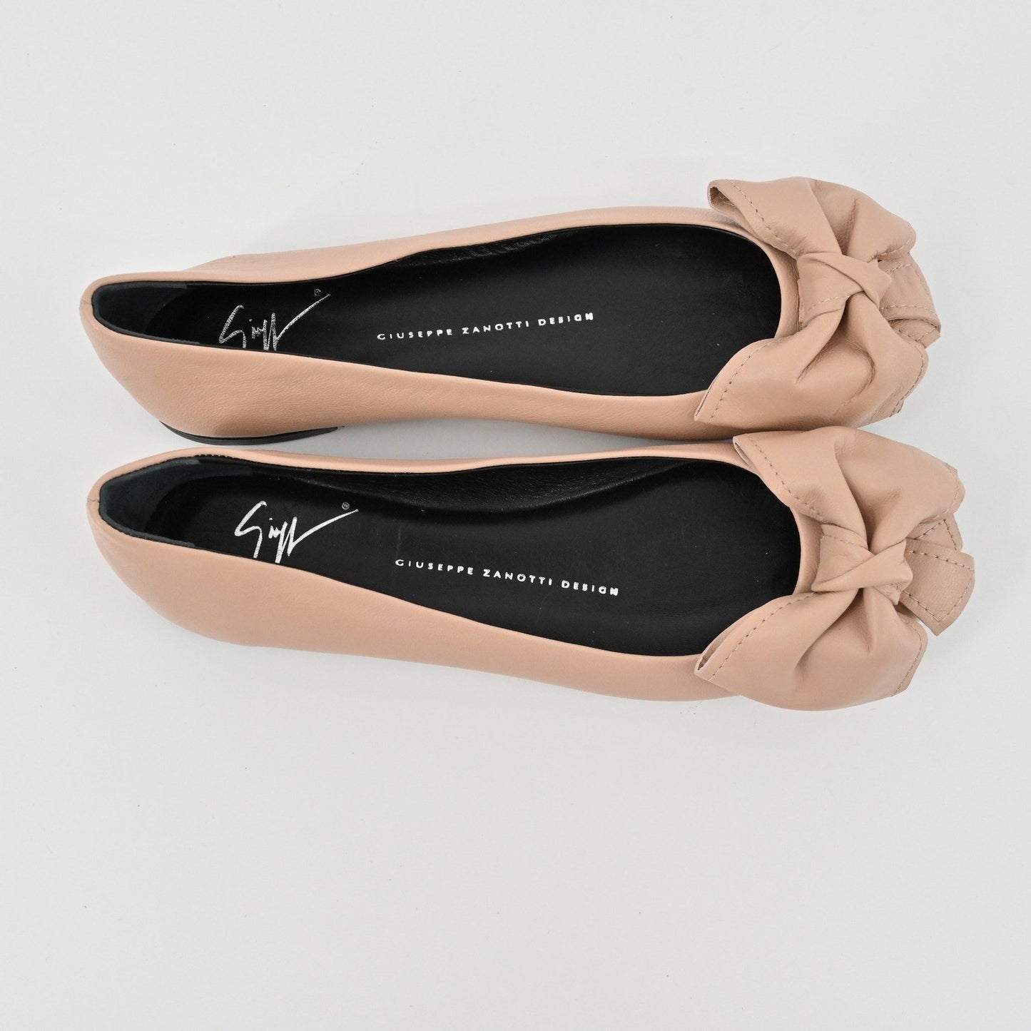 Giuseppe Zanotti Leather Bow Flats Womens Size 36.5 Nude Ballet Quiet Luxury