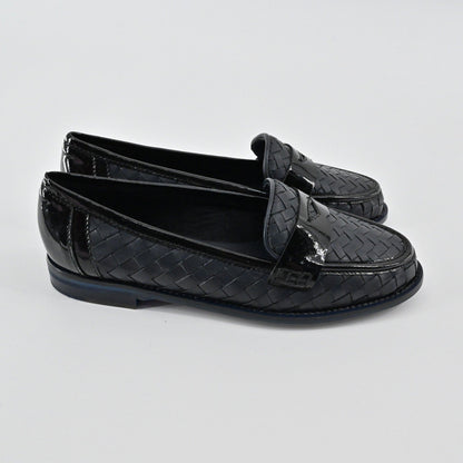 Sesto Meucci Woven Leather Penny Loafers Womens Size 6.5 Navy Italy Luxury Chic