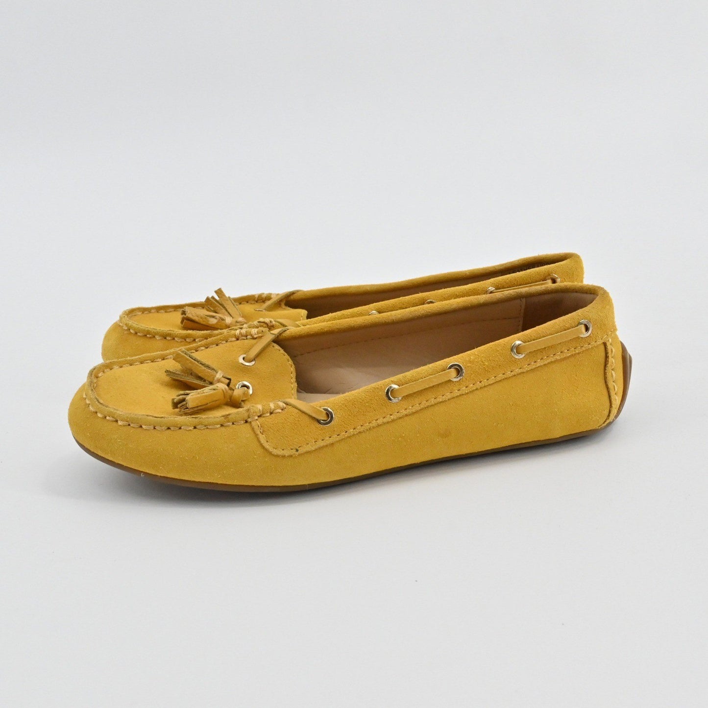 Talbots Tassel Moccasin Loafer Shoes Womens Size 7 Mustard Yellow Suede Leather