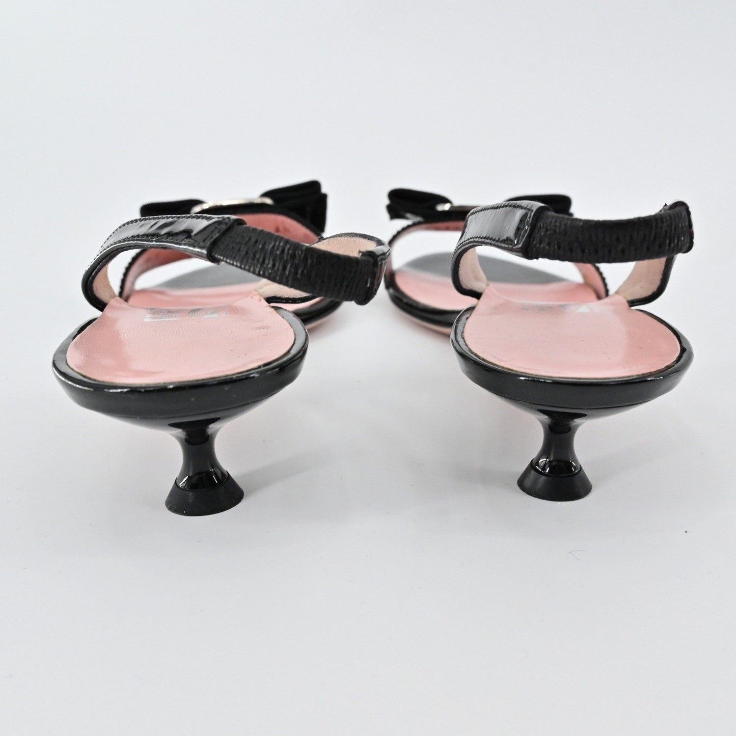 Salvatore Ferragamo Slingback Heels Womens Size 6.5 Black Patent Bow Elegant