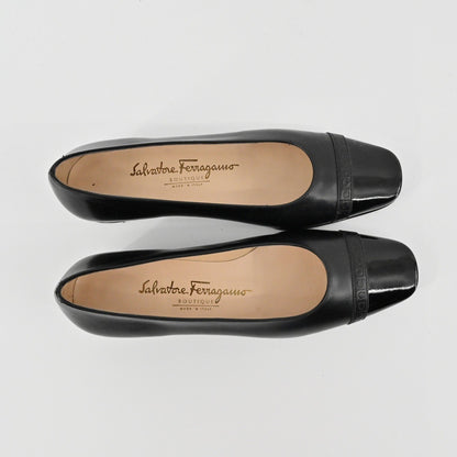 Salvatore Ferragamo Block Heel Pumps Womens Size 6.5B Black Leather Classic Luxe
