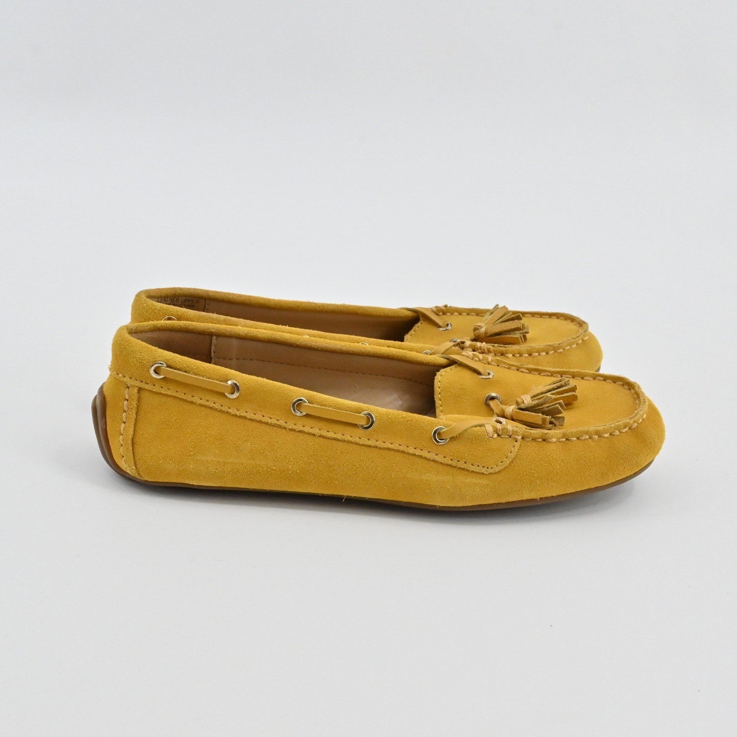 Talbots Tassel Moccasin Loafer Shoes Womens Size 7 Mustard Yellow Suede Leather