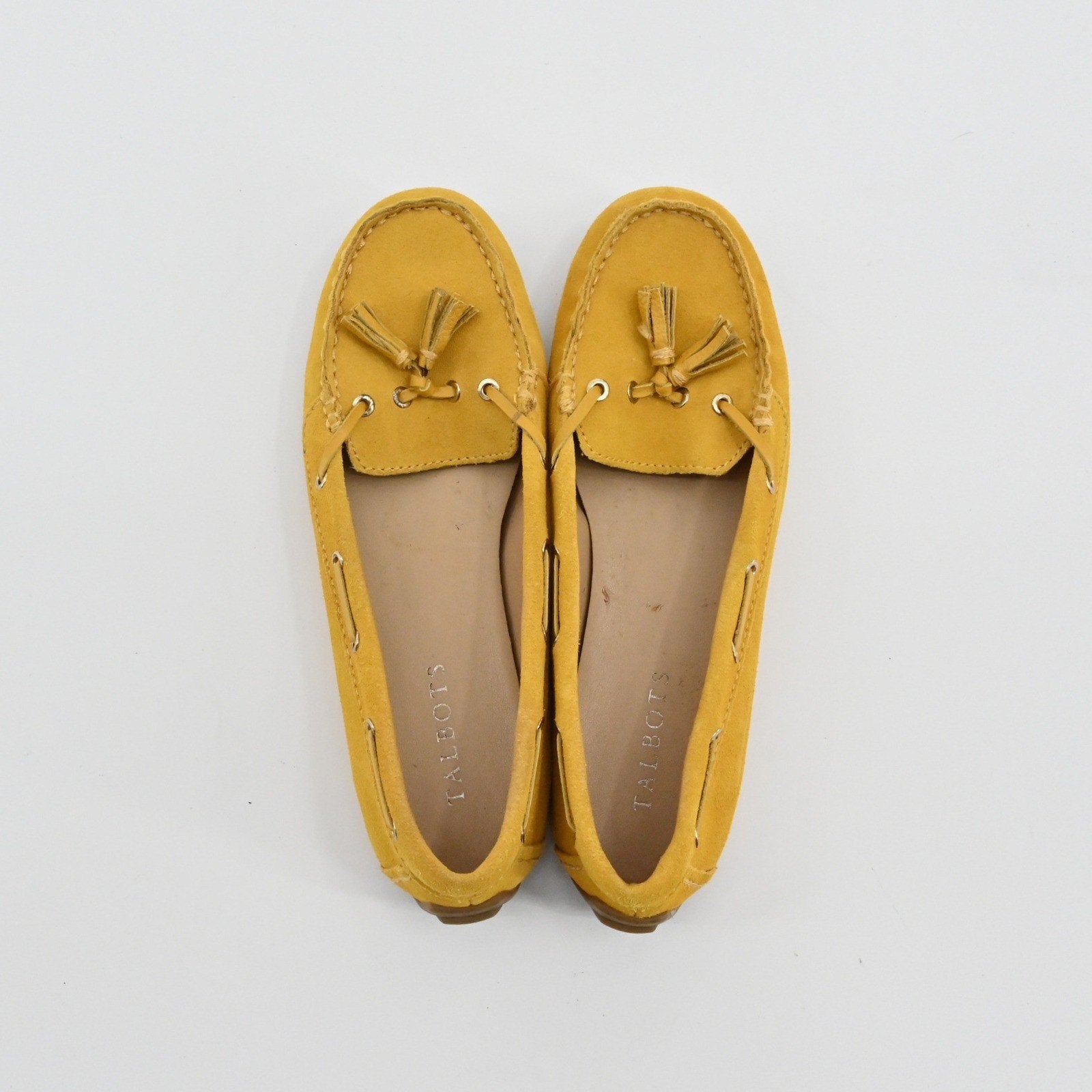 Talbots Tassel Moccasin Loafer Shoes Womens Size 7 Mustard Yellow Suede Leather