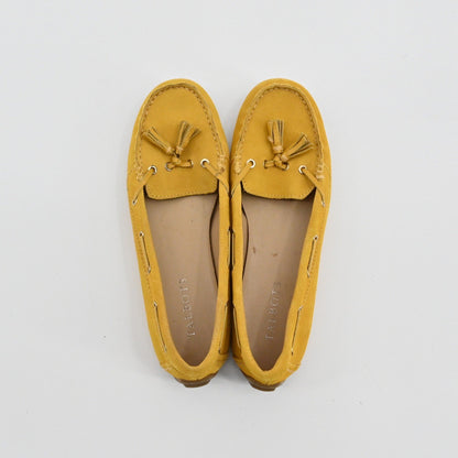 Talbots Tassel Moccasin Loafer Shoes Womens Size 7 Mustard Yellow Suede Leather