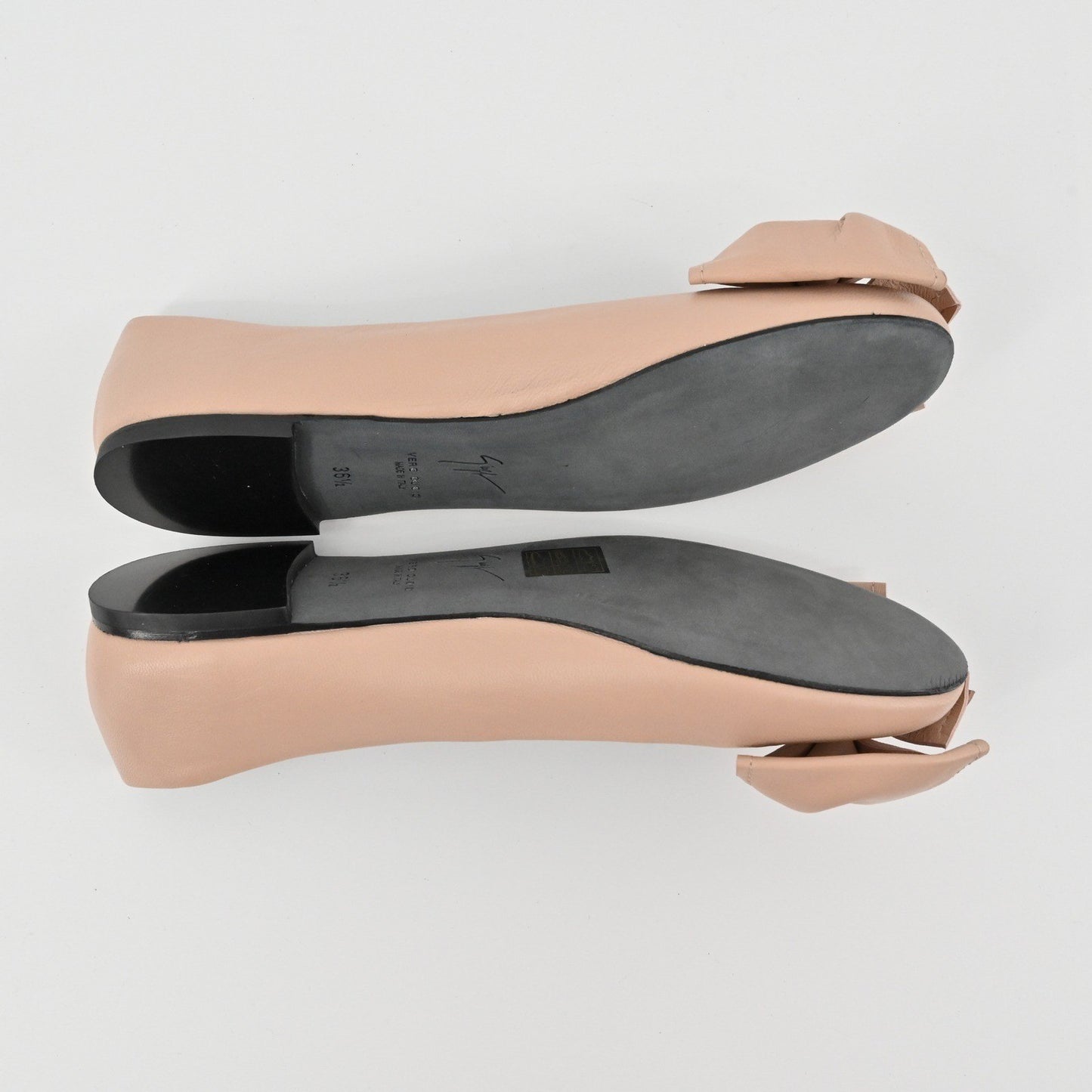 Giuseppe Zanotti Leather Bow Flats Womens Size 36.5 Nude Ballet Quiet Luxury