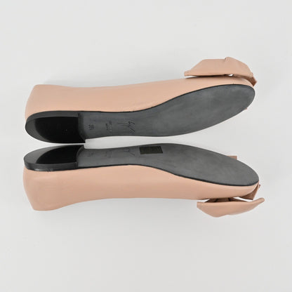 Giuseppe Zanotti Leather Bow Flats Womens Size 36.5 Nude Ballet Quiet Luxury