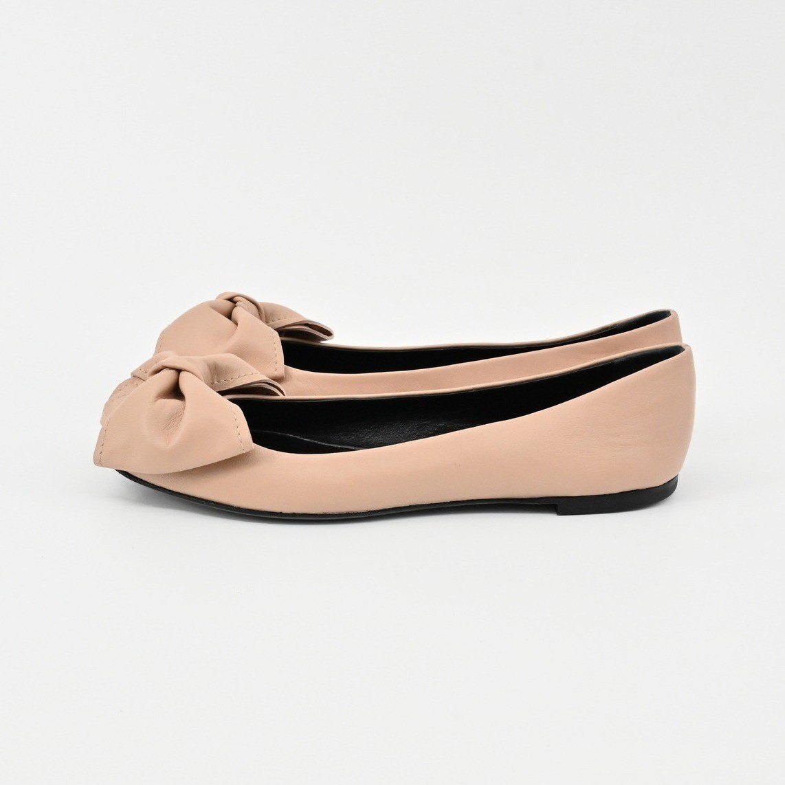 Giuseppe Zanotti Leather Bow Flats Womens Size 36.5 Nude Ballet Quiet Luxury