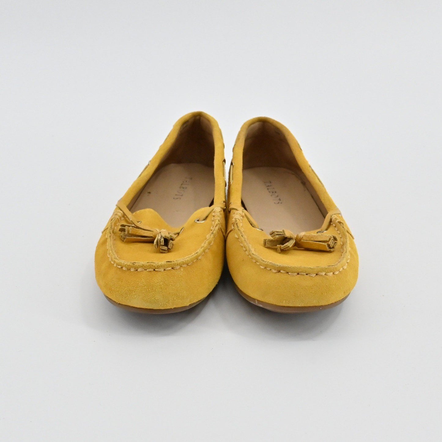 Talbots Tassel Moccasin Loafer Shoes Womens Size 7 Mustard Yellow Suede Leather