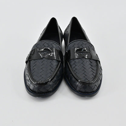 Sesto Meucci Woven Leather Penny Loafers Womens Size 6.5 Navy Italy Luxury Chic