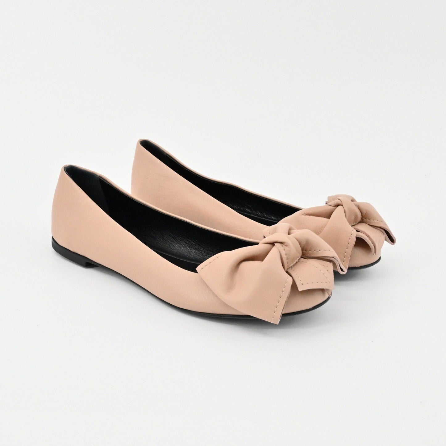 Giuseppe Zanotti Leather Bow Flats Womens Size 36.5 Nude Ballet Quiet Luxury