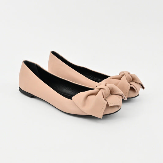 Giuseppe Zanotti Leather Bow Flats Womens Size 36.5 Nude Ballet Quiet Luxury