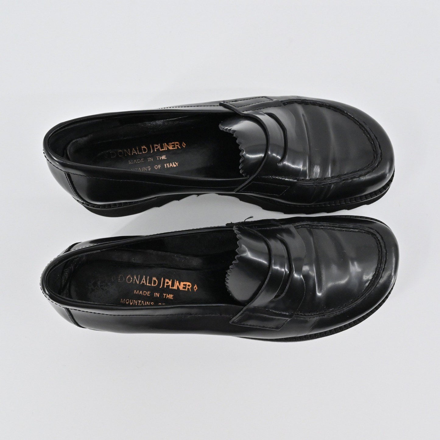 Donald J Pliner Platform Penny Loafers Womens Size 6.5 Black Leather Lug Sole