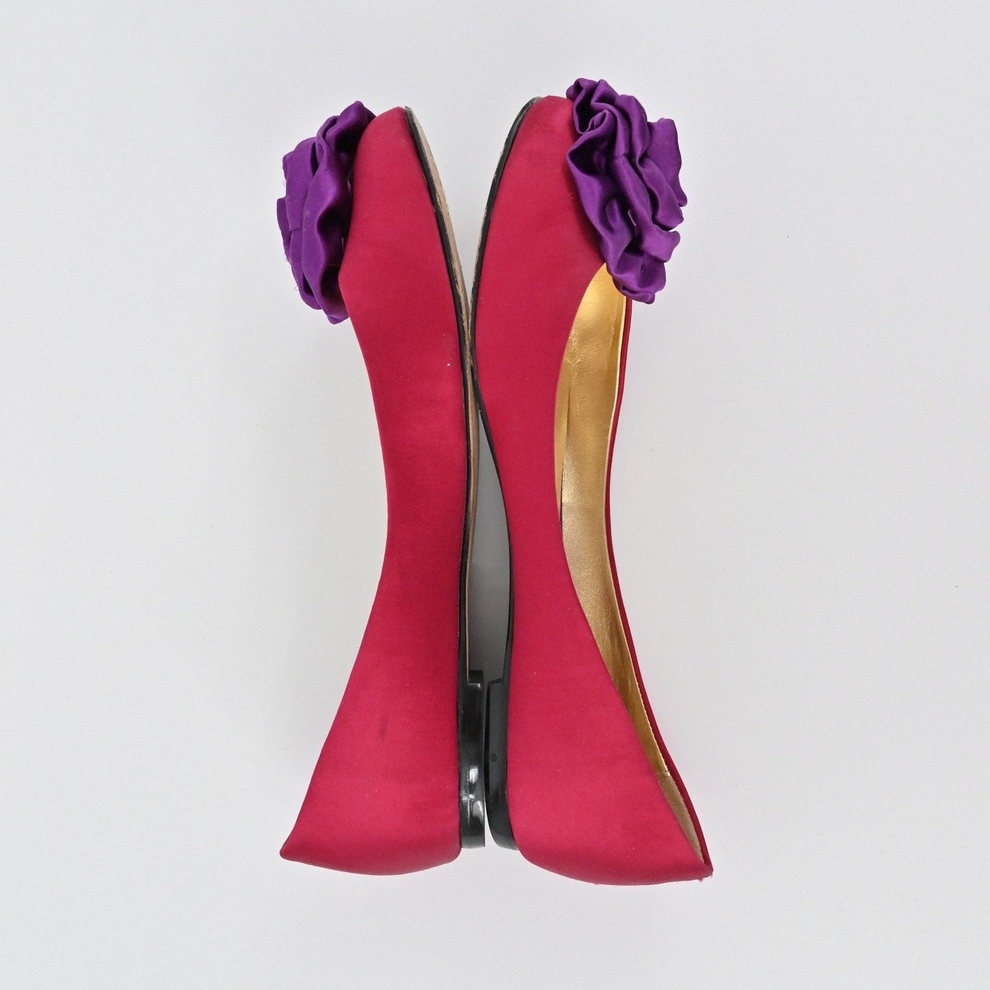 Vtg DANI BLACK Pink Flower Flats