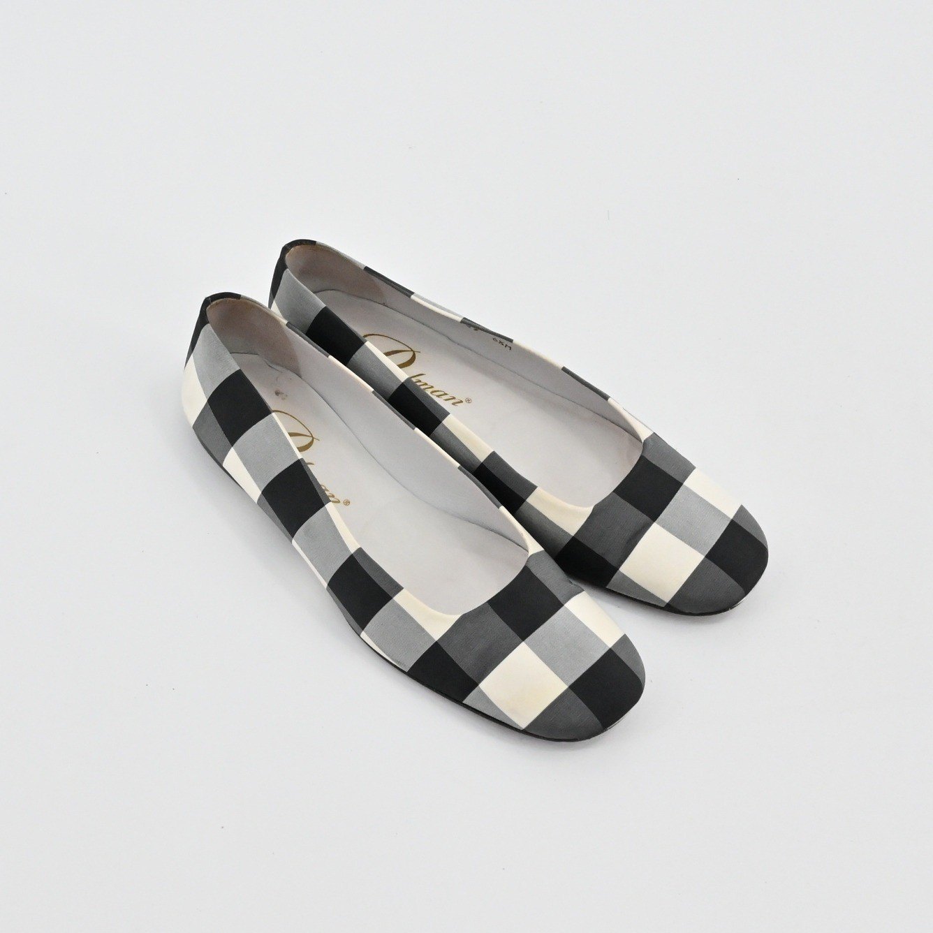 Delman Gingham Ballet Flats Womens Size 6.5 Black White Check Slip On Vtg 90s