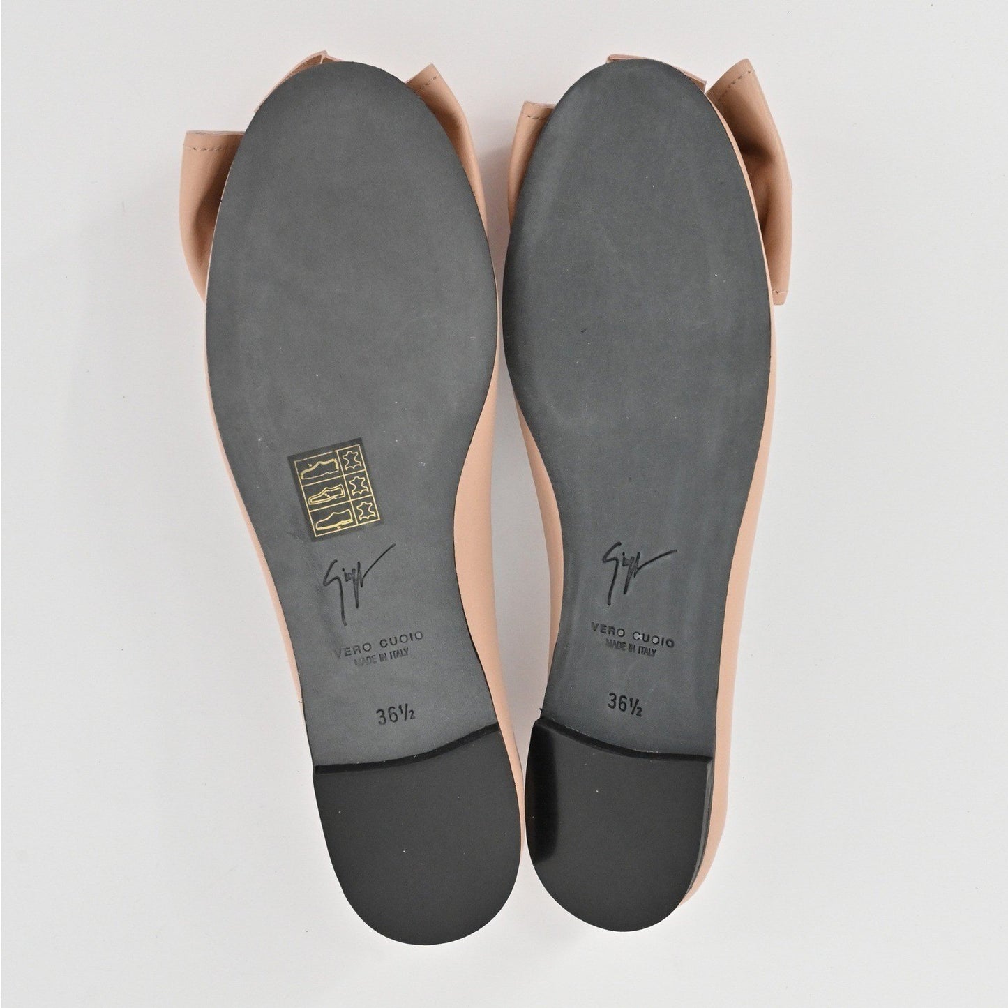 Giuseppe Zanotti Leather Bow Flats Womens Size 36.5 Nude Ballet Quiet Luxury