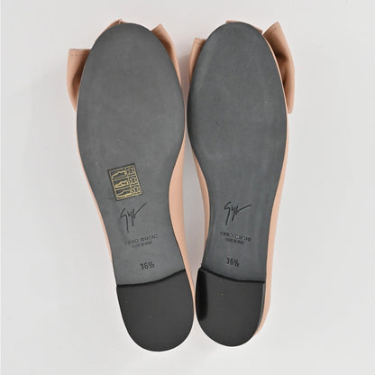 Giuseppe Zanotti Leather Bow Flats Womens Size 36.5 Nude Ballet Quiet Luxury