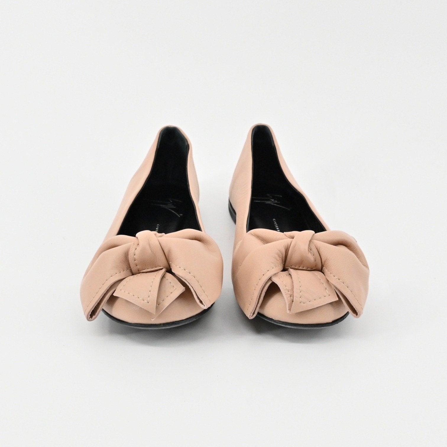 Giuseppe Zanotti Leather Bow Flats Womens Size 36.5 Nude Ballet Quiet Luxury