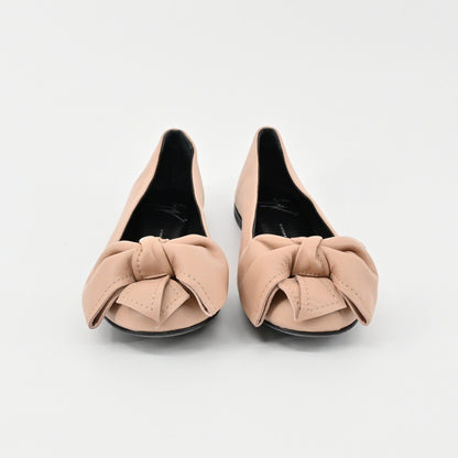 Giuseppe Zanotti Leather Bow Flats Womens Size 36.5 Nude Ballet Quiet Luxury