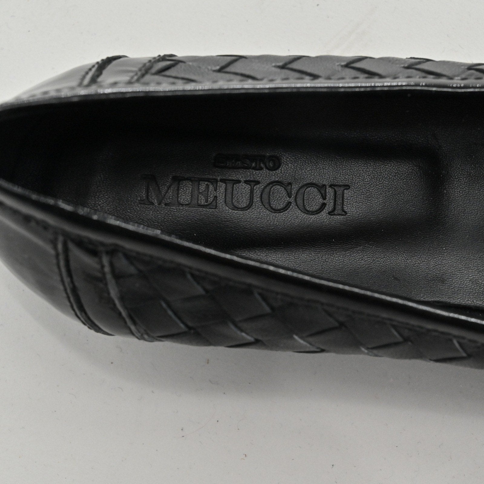 Sesto Meucci Woven Leather Penny Loafers Womens Size 6.5 Black Italy Luxury Chic