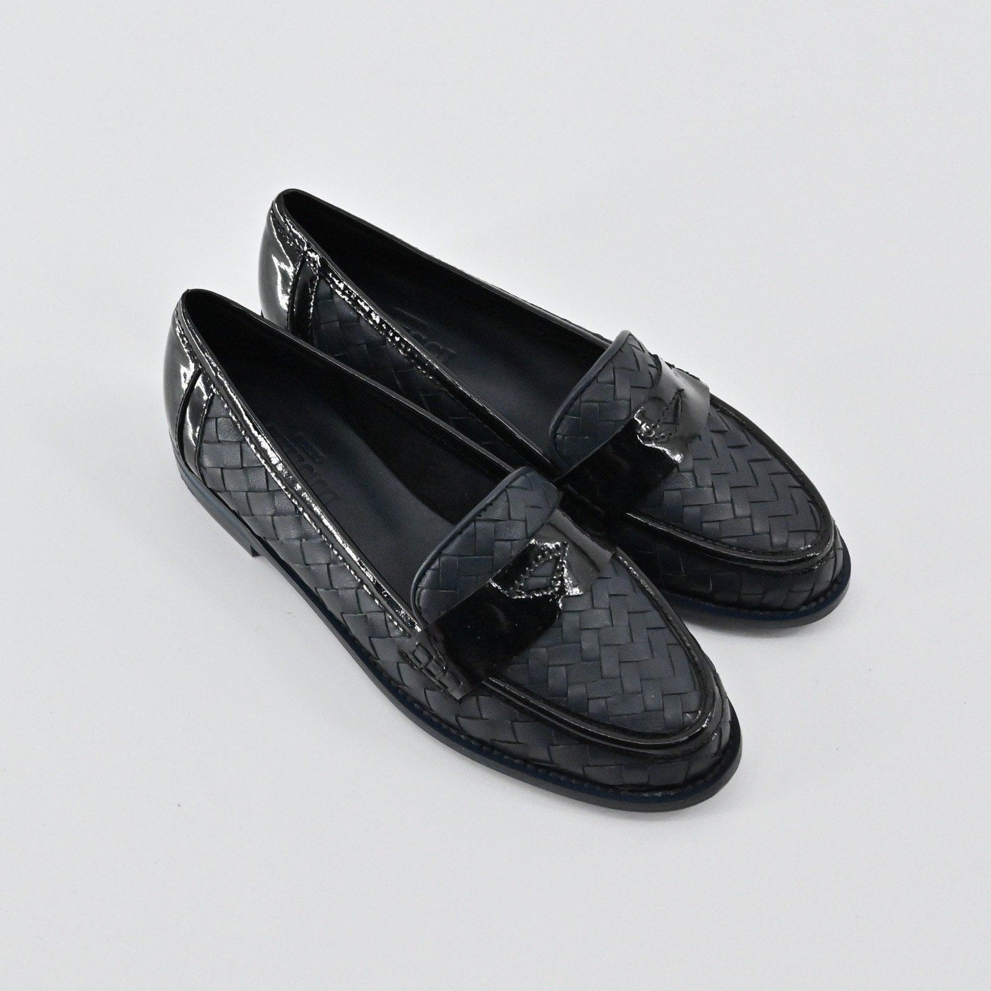 Sesto Meucci Woven Leather Penny Loafers Womens Size 6.5 Navy Italy Luxury Chic