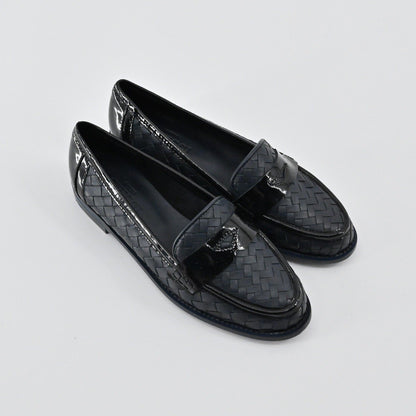 Sesto Meucci Woven Leather Penny Loafers Womens Size 6.5 Navy Italy Luxury Chic