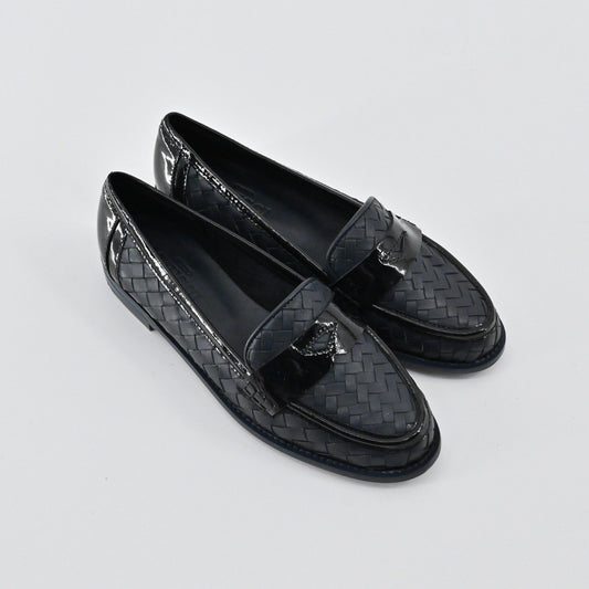 Sesto Meucci Woven Leather Penny Loafers Womens Size 6.5 Navy Italy Luxury Chic