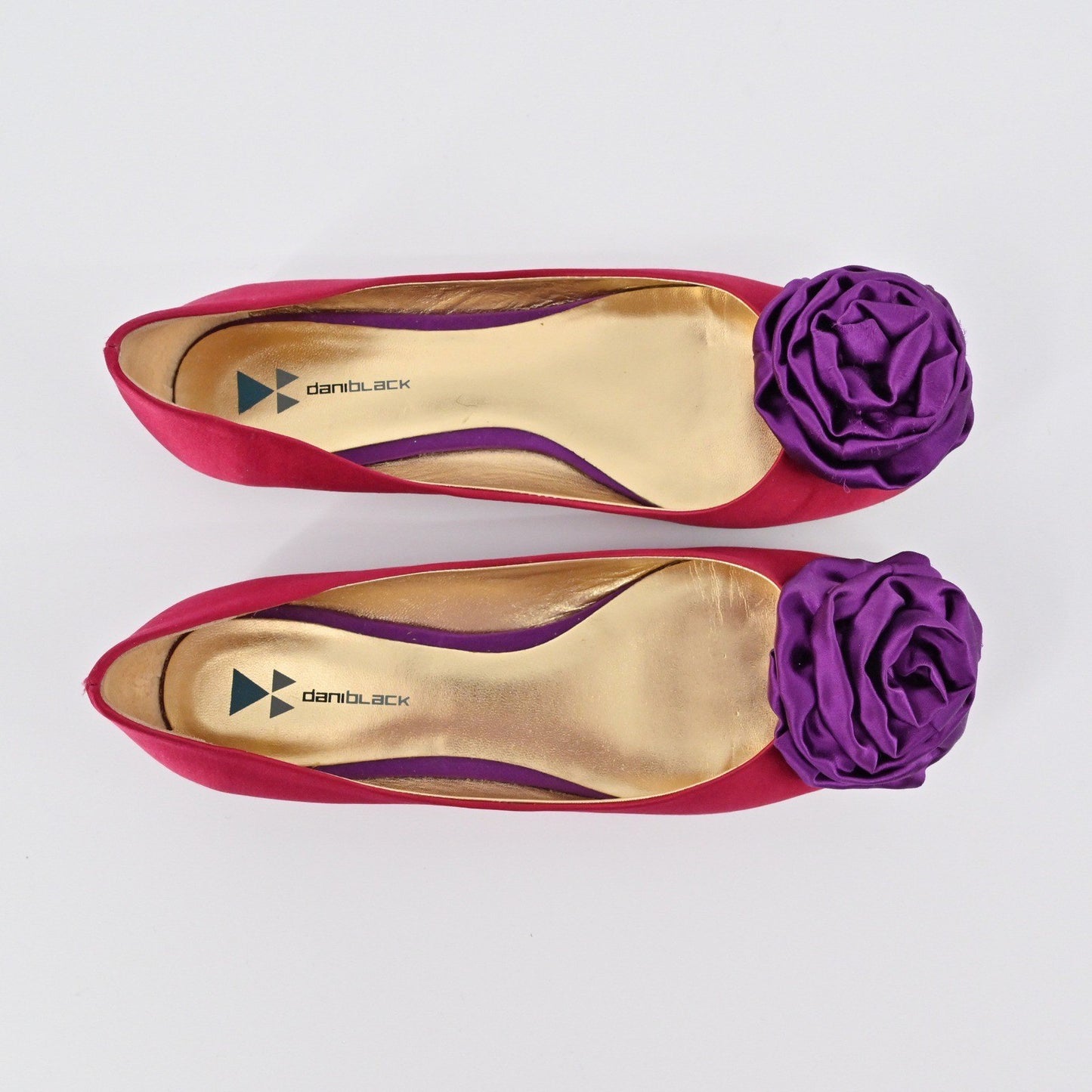 Vtg DANI BLACK Pink Flower Flats