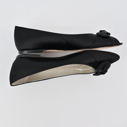 Anne Klein Peep Toe Ballet Flats Womens Size 7 Black Bow Casual Classic Satin