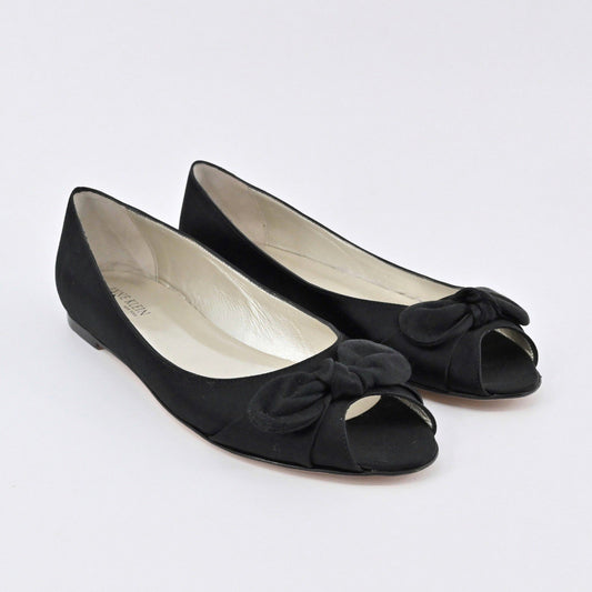 Anne Klein Peep Toe Ballet Flats Womens Size 7 Black Bow Casual Classic Satin