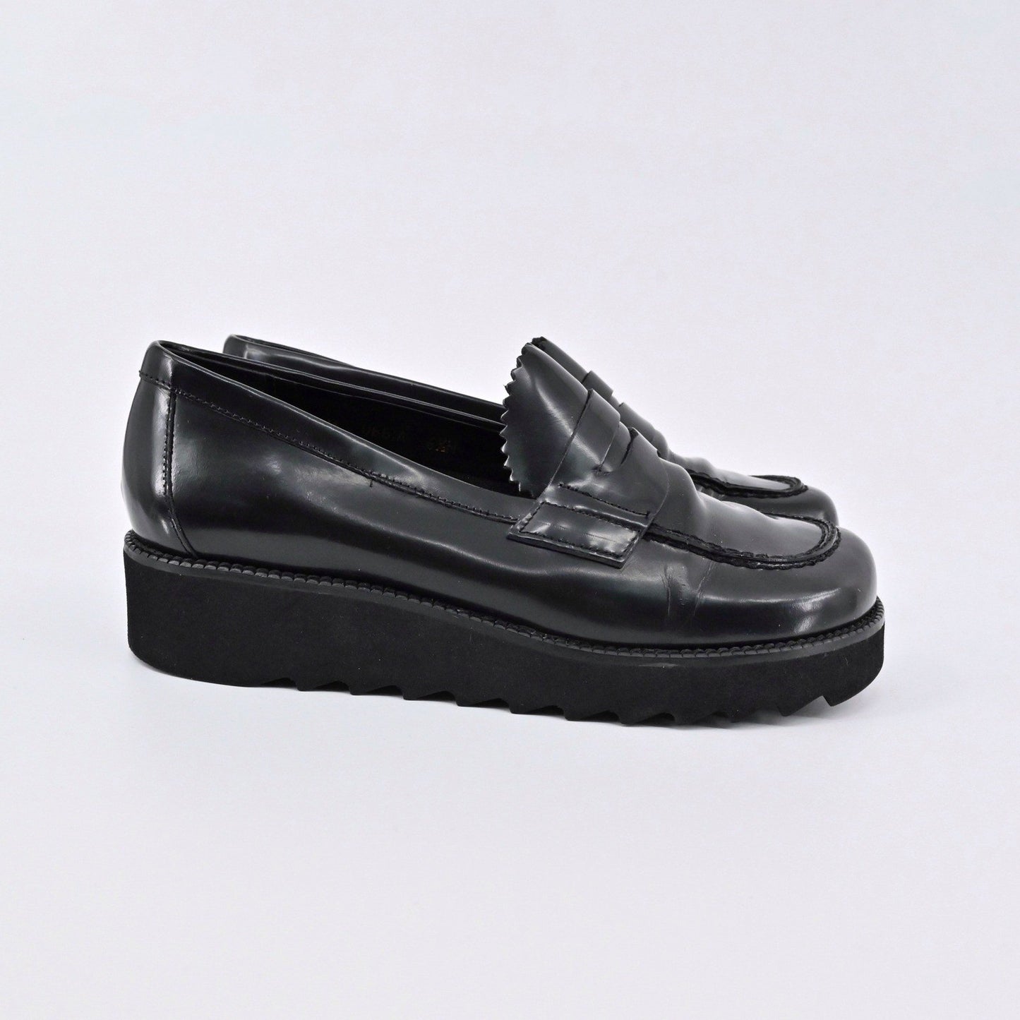 Donald J Pliner Platform Penny Loafers Womens Size 6.5 Black Leather Lug Sole