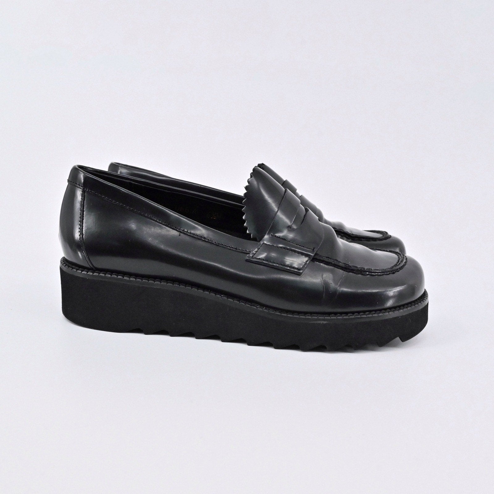Donald J Pliner Platform Penny Loafers Womens Size 6.5 Black Leather Lug Sole