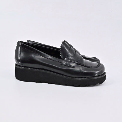 Donald J Pliner Platform Penny Loafers Womens Size 6.5 Black Leather Lug Sole