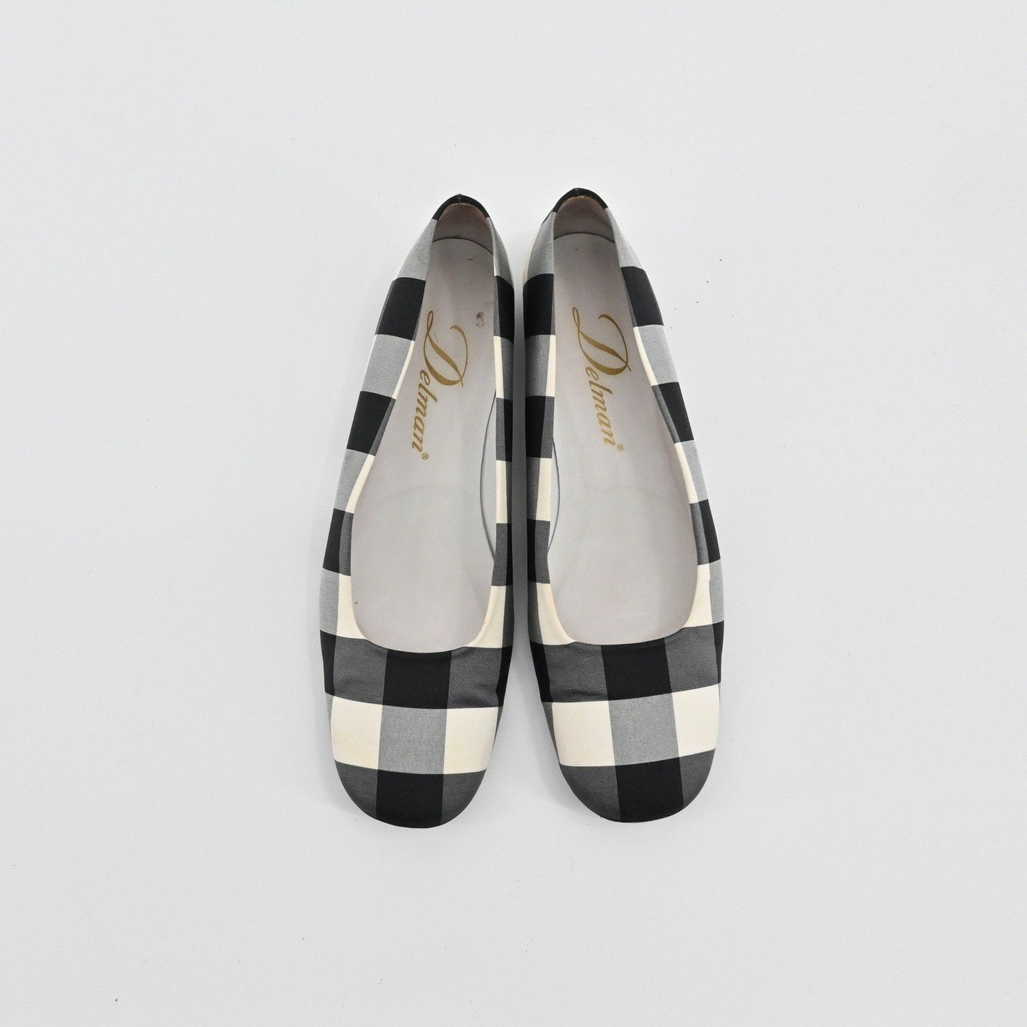 Delman Gingham Ballet Flats Womens Size 6.5 Black White Check Slip On Vtg 90s