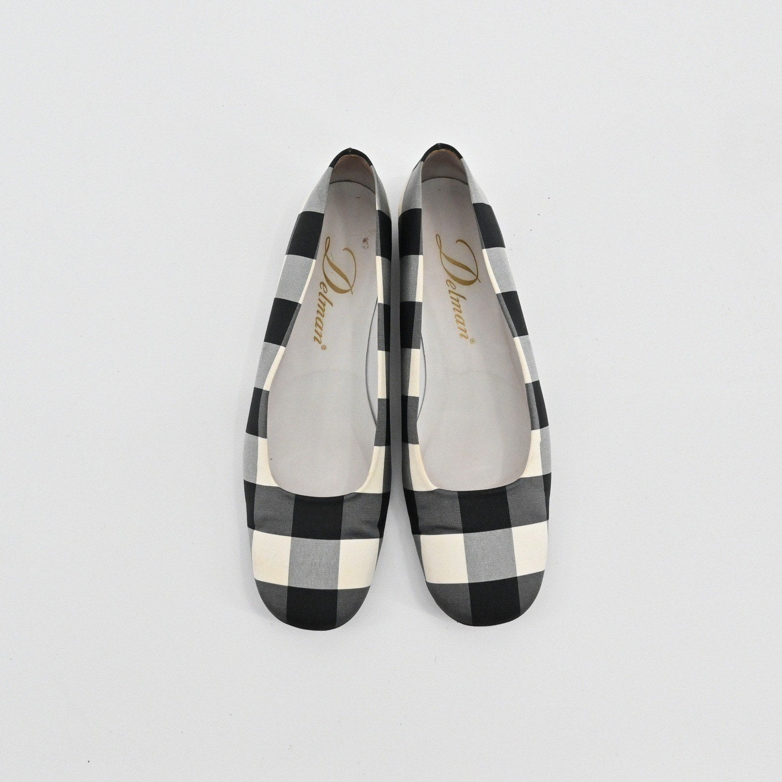 Delman Gingham Ballet Flats Womens Size 6.5 Black White Check Slip On Vtg 90s