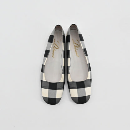 Delman Gingham Ballet Flats Womens Size 6.5 Black White Check Slip On Vtg 90s
