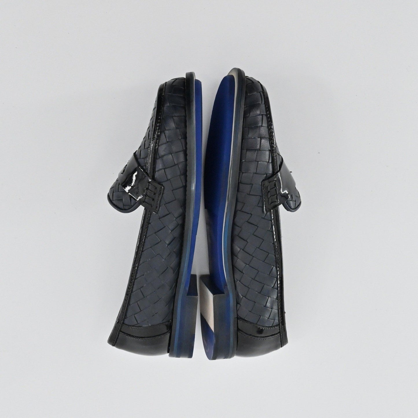 Sesto Meucci Woven Leather Penny Loafers Womens Size 6.5 Navy Italy Luxury Chic