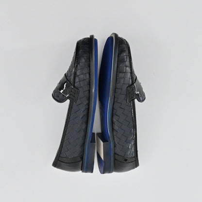 Sesto Meucci Woven Leather Penny Loafers Womens Size 6.5 Navy Italy Luxury Chic