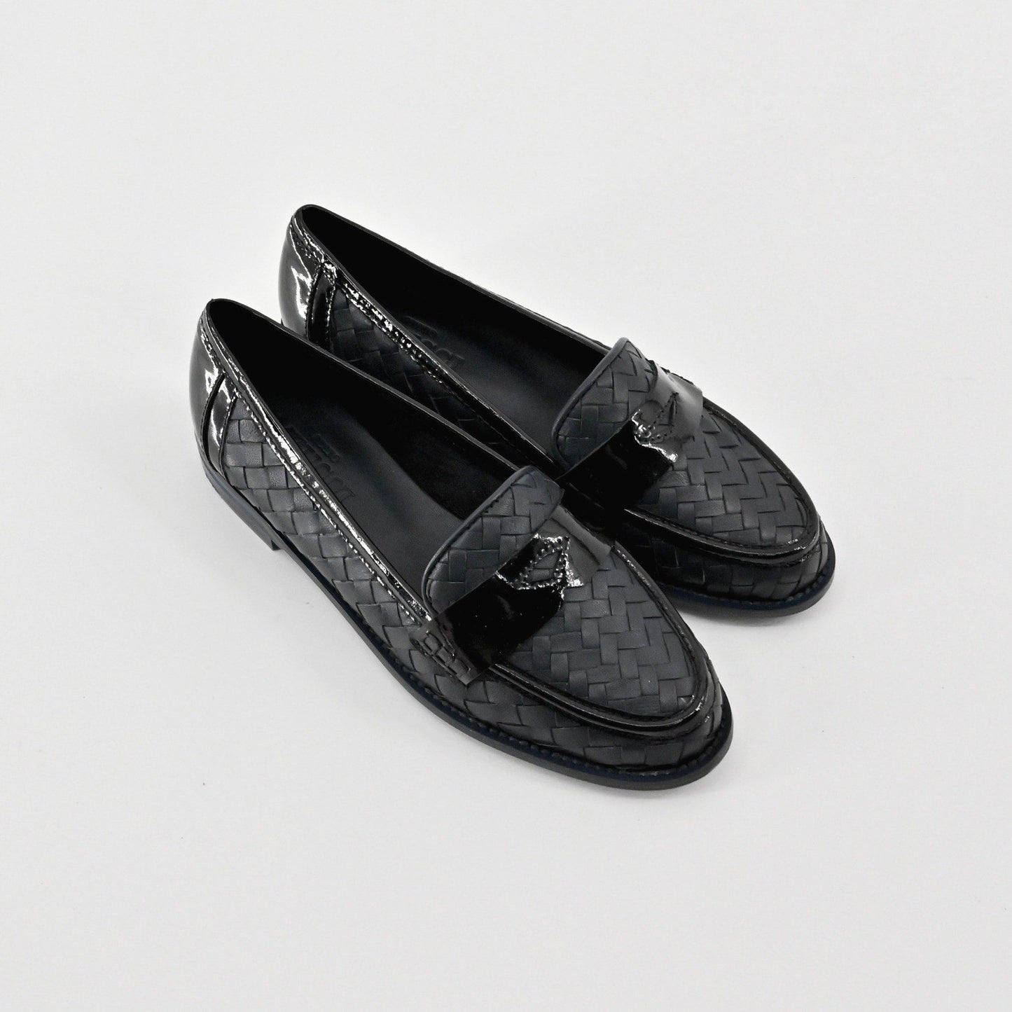 Sesto Meucci Woven Leather Penny Loafers Womens Size 6.5 Black Italy Luxury Chic