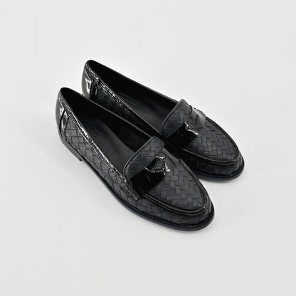 Sesto Meucci Woven Leather Penny Loafers Womens Size 6.5 Black Italy Luxury Chic