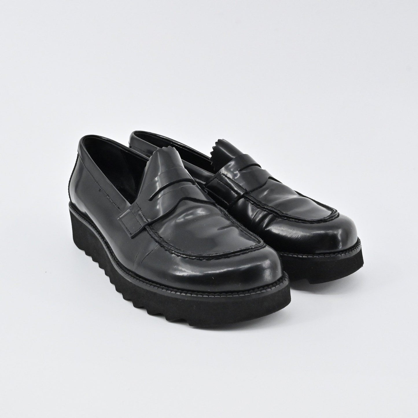 Donald J Pliner Platform Penny Loafers Womens Size 6.5 Black Leather Lug Sole