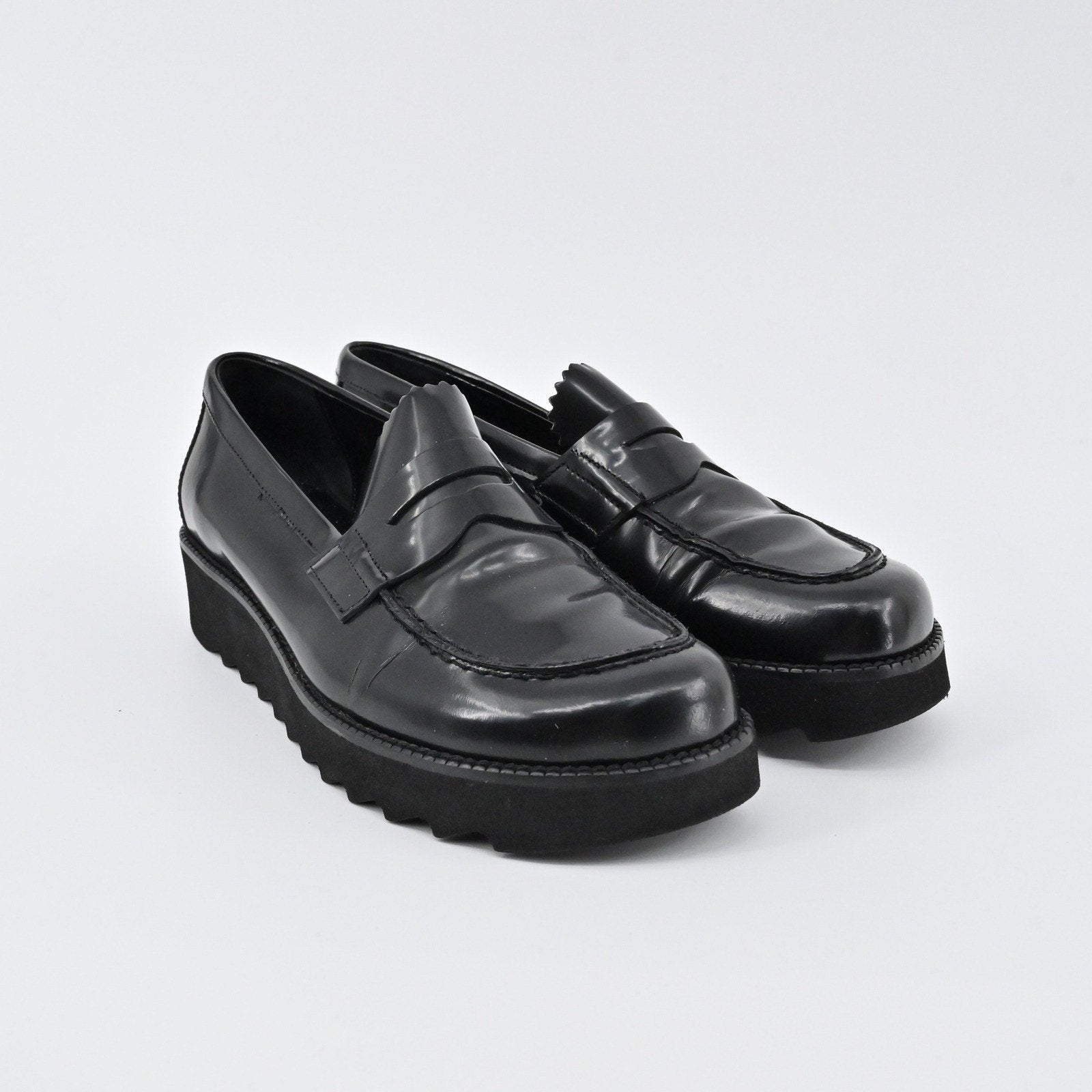 Donald J Pliner Platform Penny Loafers Womens Size 6.5 Black Leather Lug Sole