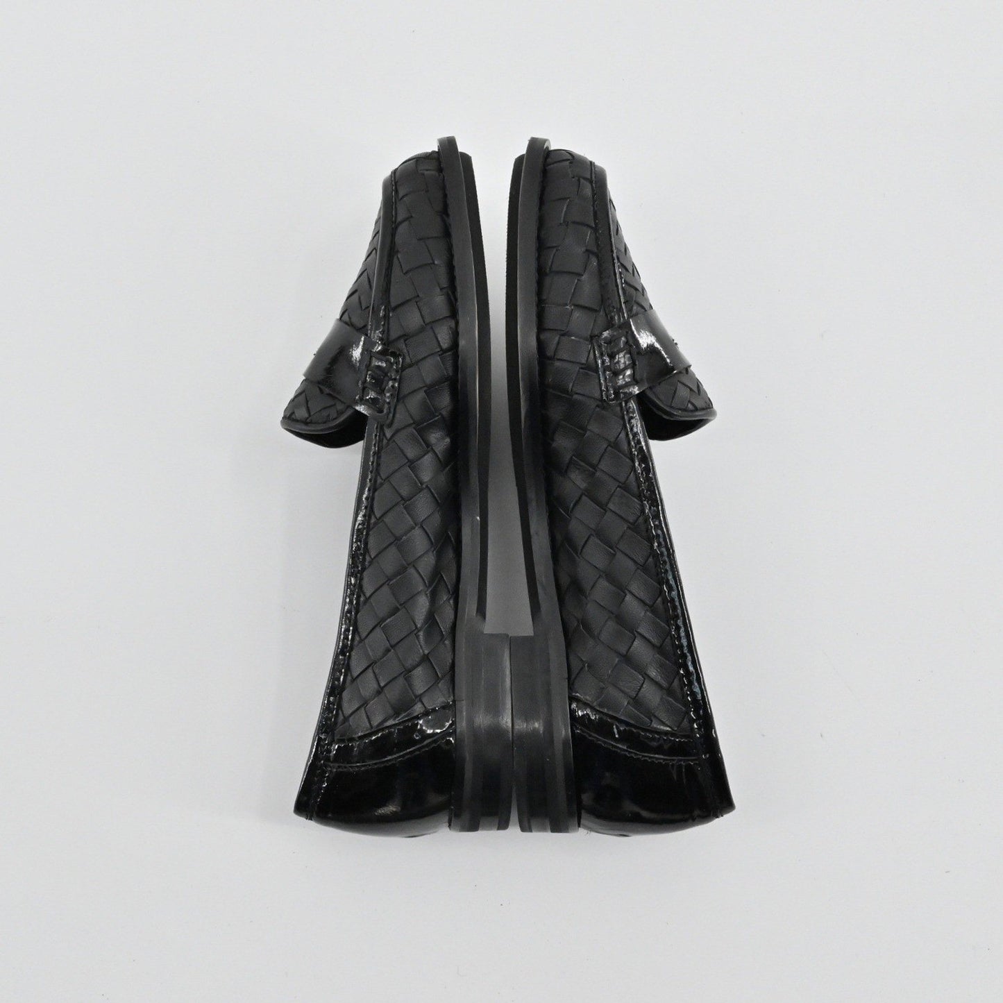 Sesto Meucci Woven Leather Penny Loafers Womens Size 6.5 Black Italy Luxury Chic