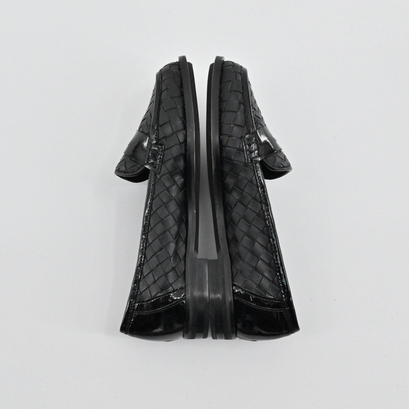 Sesto Meucci Woven Leather Penny Loafers Womens Size 6.5 Black Italy Luxury Chic