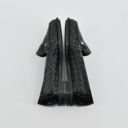 Sesto Meucci Woven Leather Penny Loafers Womens Size 6.5 Black Italy Luxury Chic