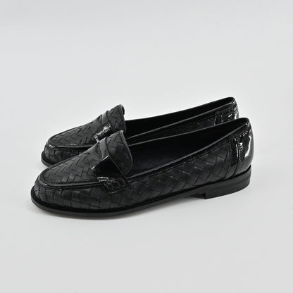 Sesto Meucci Woven Leather Penny Loafers Womens Size 6.5 Black Italy Luxury Chic